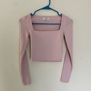 Aritzia Babaton contour square neck long sleeve crop top in baby pink